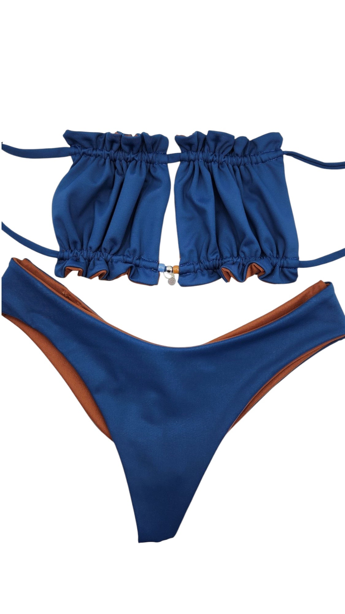 Navy & Mocha Mousse Reversible Bikini Top & Cheeky Bikini Bottoms