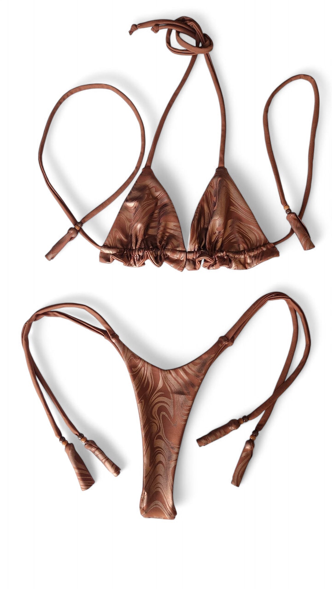 Mocha Mousse Swirl Reversible Bikini Triangle Top & V-String Extreme Cheeky Bikini Bottoms