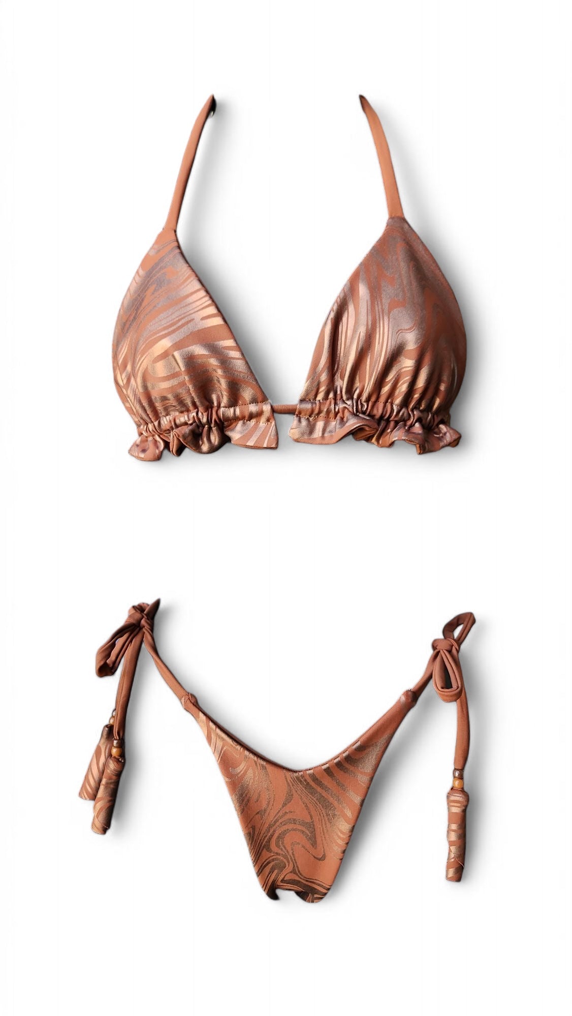 Mocha Mousse Swirl Reversible Bikini Triangle Top & V-String Extreme Cheeky Bikini Bottoms