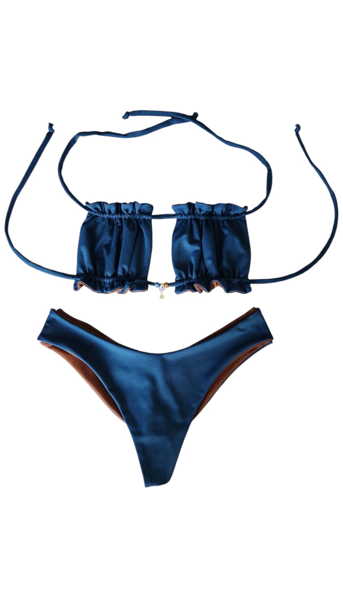 Navy & Mocha Mousse Reversible Bikini Top & Cheeky Bikini Bottoms