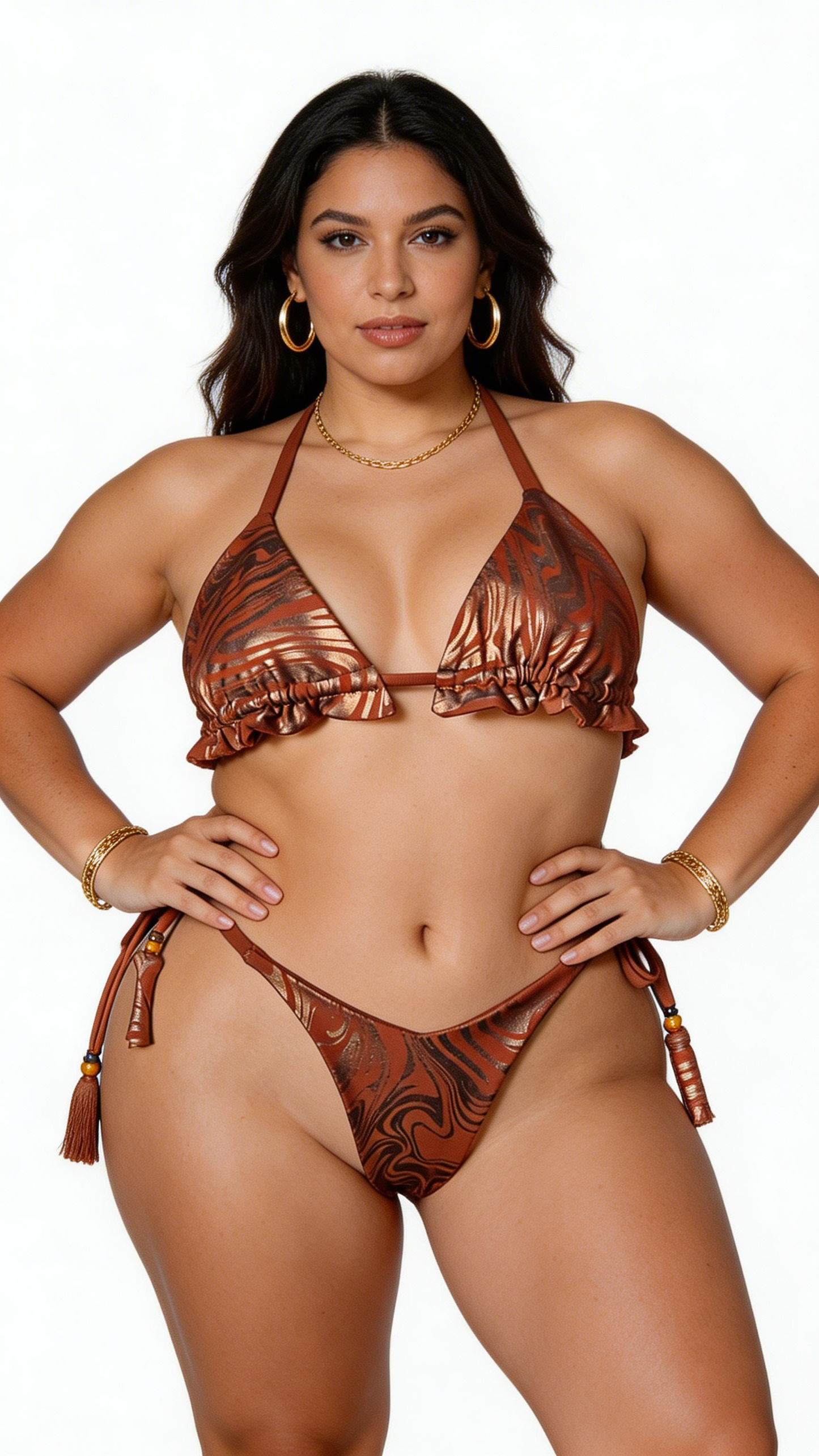 Mocha Mousse Swirl Reversible Bikini Triangle Top & V-String Extreme Cheeky Bikini Bottoms
