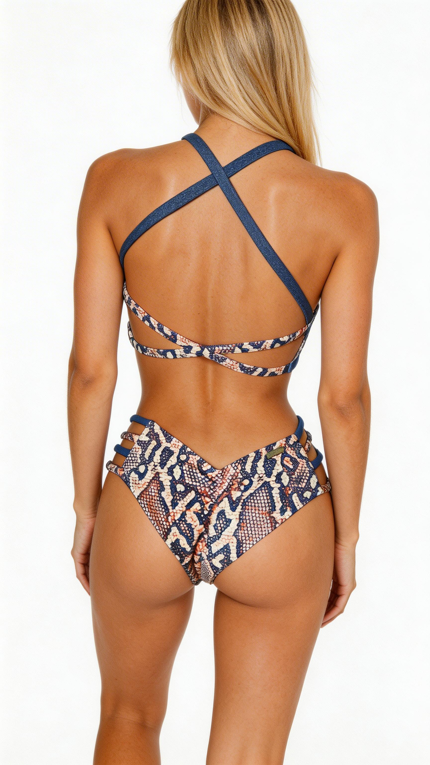 The Denim Venom Twist Bikini Top and Reversible Bottom